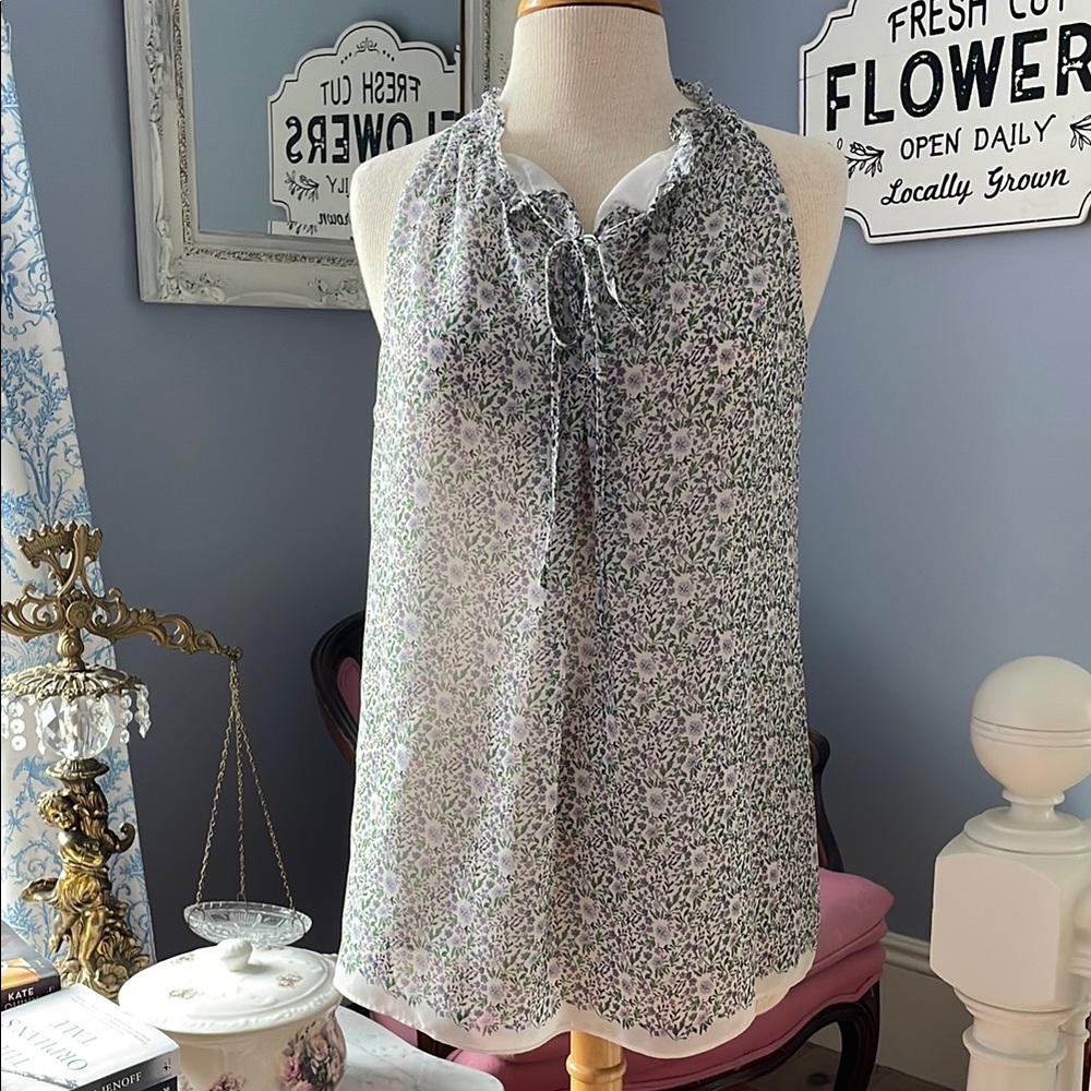 Floral Sleeveless Top - Black and White
